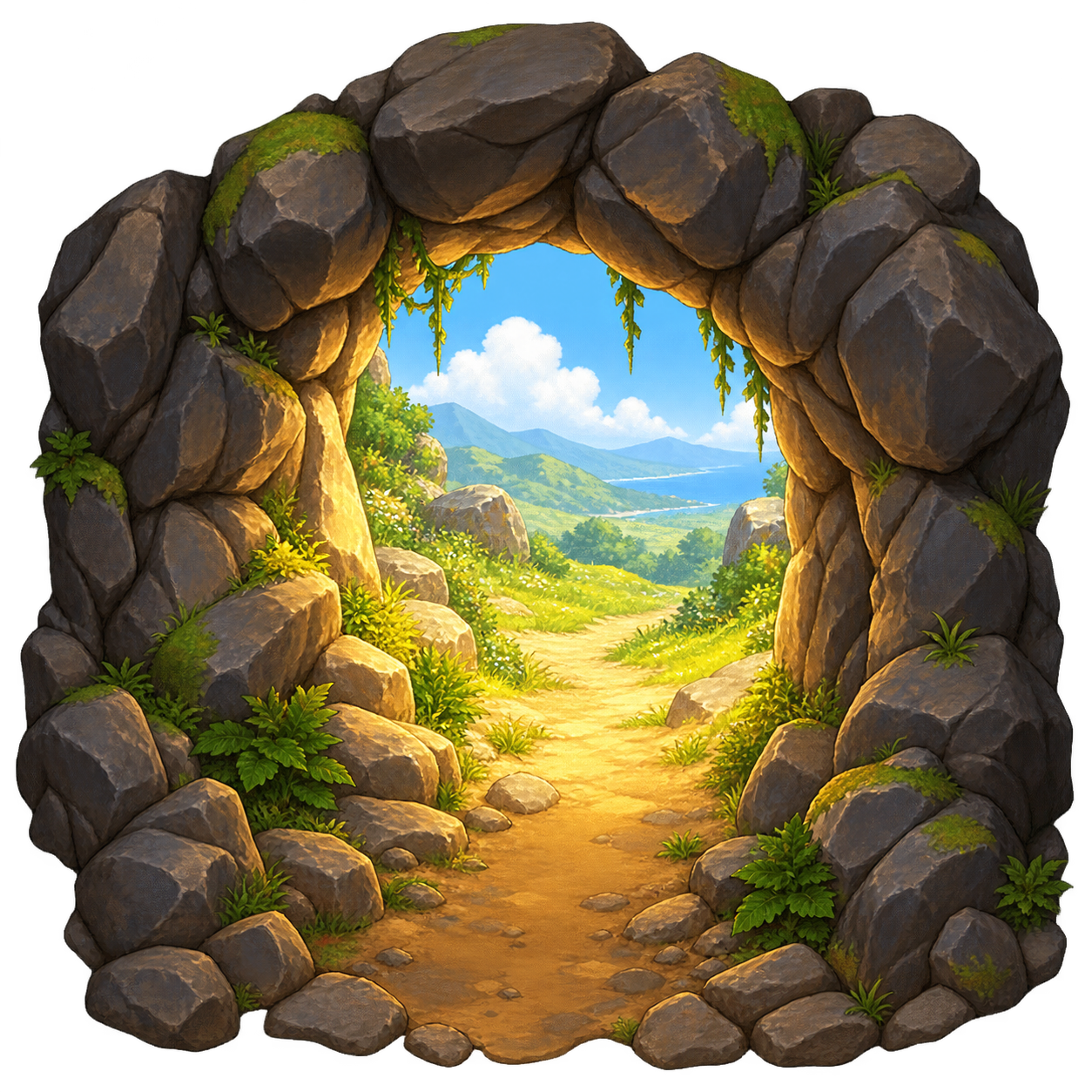 Den entrance with mossy cave mouth